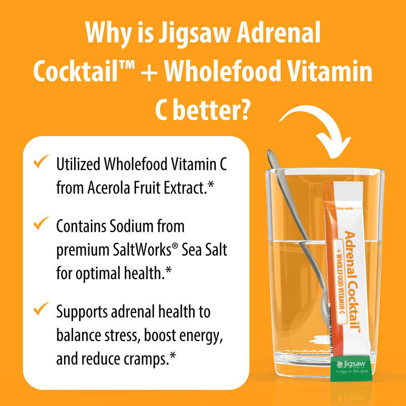 Jigsaw Health Adrenal Cocktail + Wholefood Vitamin C | with Potassium Bicarbonate, Sea Salt, and Acerola Cherry Extract | 60 Servings (Packets) 8.5 Ounce (Pack of 60)