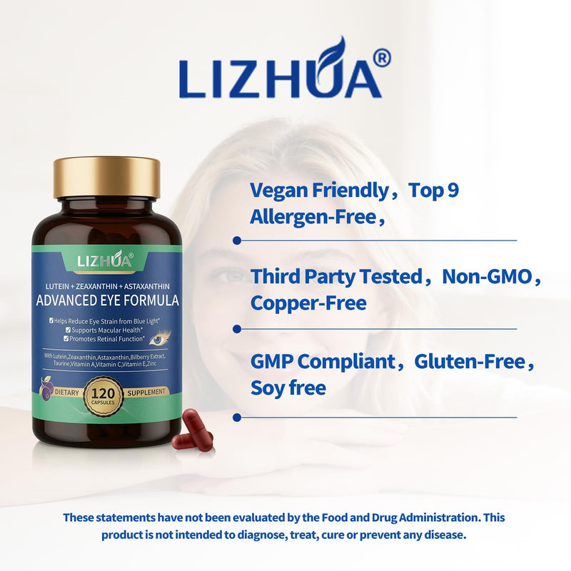 Lutein and Zeaxanthin Supplements, 40mg + 8mg, Astaxanthin, 120 Veggie Caps | 40mg Lutein + 8mg Zeaxanthin with Astaxanthin, Bilberry & Taurine; 120 veggie capsules, 60-day supply