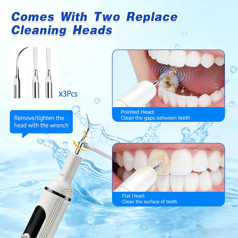 Ultimate Electric Teeth Cleaner - Ultrasonic Tooth Cleaning, Violet Light Protection, 316F Stainless Steel Heads, 5-Speed Modes, IPX6 Waterproof, Oral Care Kit with 7 Accessories‌ (White)