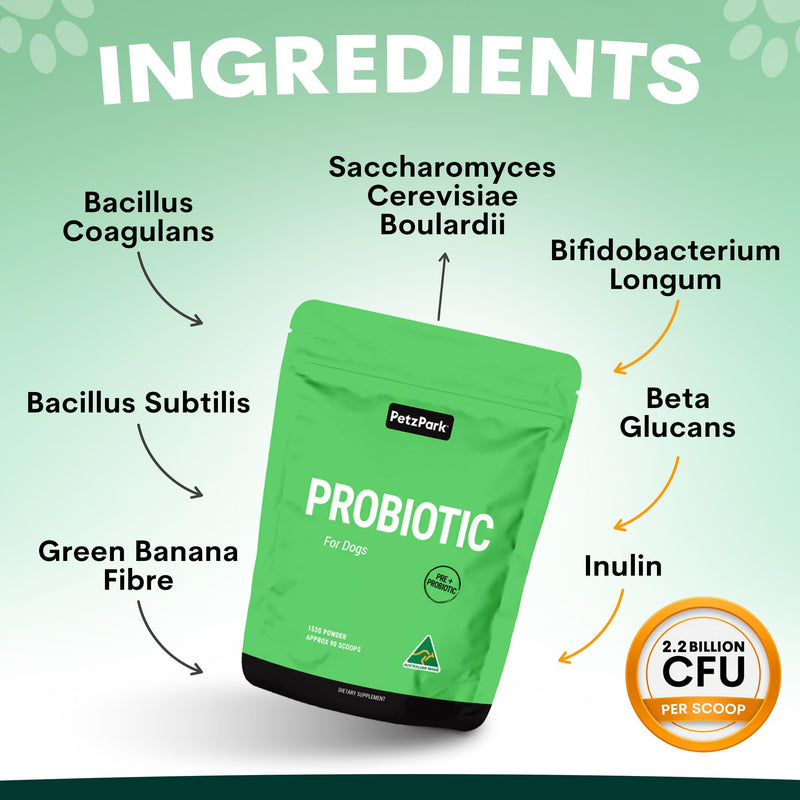 Petz Park Dog Probiotic 45 Scoops, Probiotics for Dogs Powder, Gut Health Supplement for Dogs, Paw Licking and Digestive Support, Dog Food Topper Made in Australia