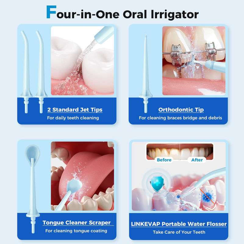 LINKEVAP Water Flosser for Teeth Pick,360ML Rechargeable Travel Oral Irrigator Cleaner,IPX7 Waterproof Daily Dental Care Machine for Home (Blue) Blue