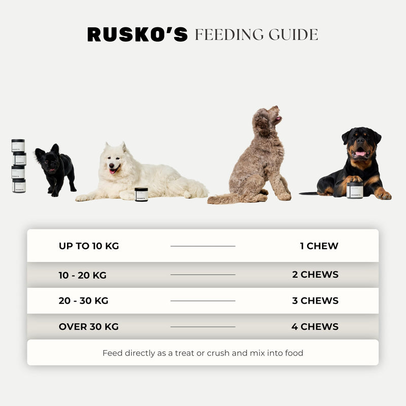 Rusko's Multivitamin Supplement for Dogs | Daily Immunity, Digestion & Joint Support | Vitamins A, C, D & E, Probiotics & Salmon Oil | 120 Soft Chews
