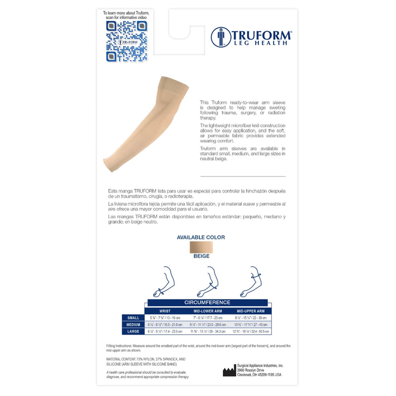 Truform Lymphedema Compression Arm Sleeve, 20-30 mmHg Post Mastectomy Support, Beige, Medium Medium (Pack of 1) - BeesActive Australia