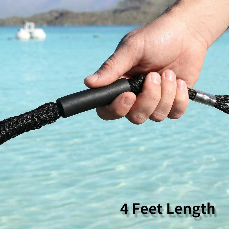 NewDoar 4 Pack Bungee Dock Lines Mooring Rope 2200LBS Boat Dock Anchor Line with Side Foam Floats for Sailboat, PWC, Kayak, Wooden Boat,Surfboard, Watercraft Accessories(4FT,Black) Black-4 feet-4pcs - BeesActive Australia
