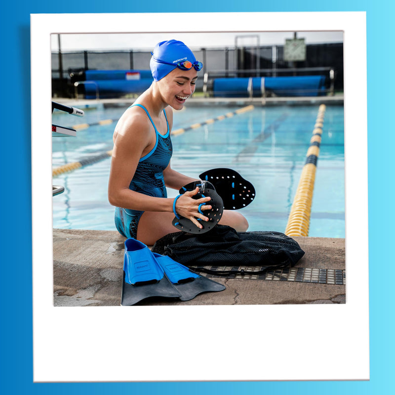𝗦𝗽𝗼𝗿𝘁𝗶 Power Swim Paddles for Lap Swimming - Adjustable Straps - Lap Swimming Gears - Hand Paddles for Adults & Kids Small