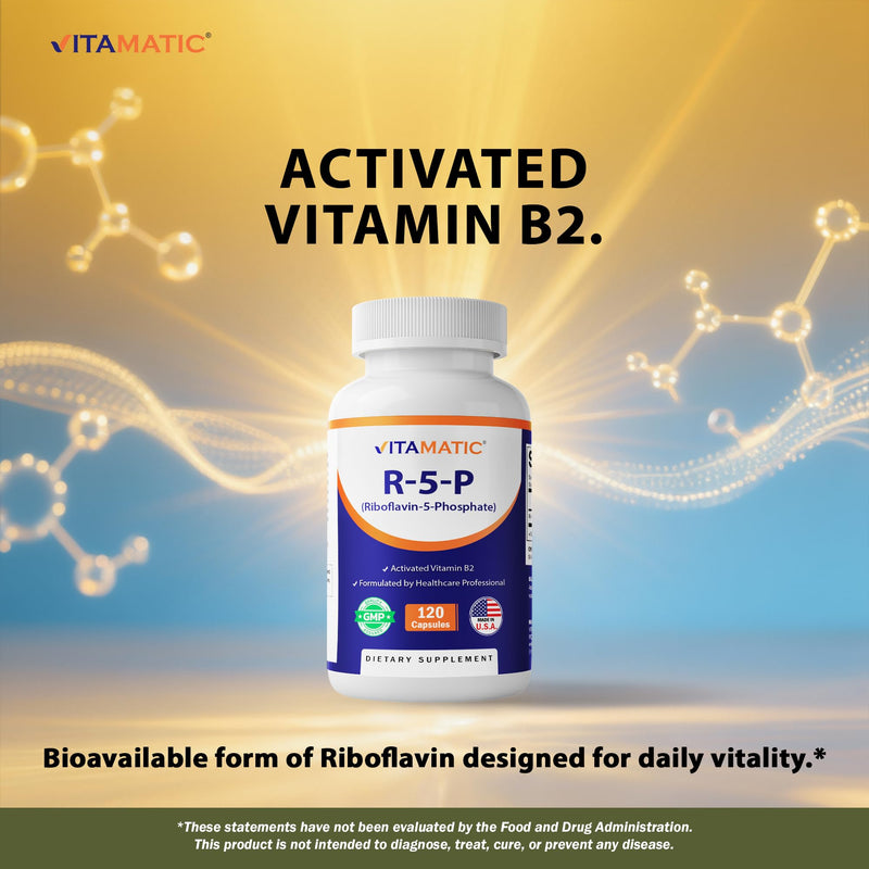 Vitamatic R-5-P Riboflavin-5-Phosphate (Vitamin B2) 50 mg | 120 Capsules | High Potency, Easy-to-Swallow Vegetarian Capsules (Pack of 2) 120 Count (Pack of 2)