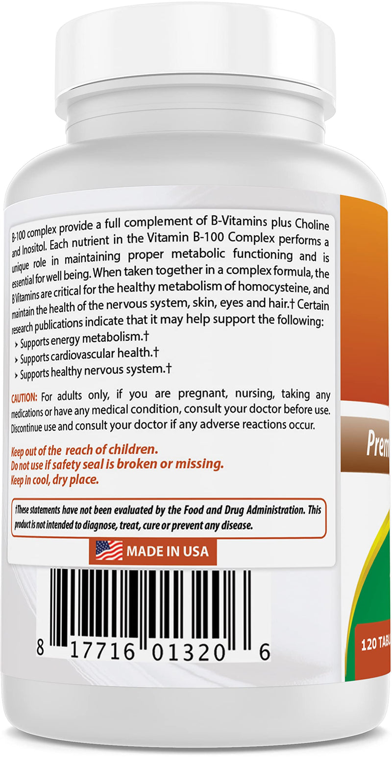 Best Naturals B 100 Complex 120 Tablets (B Complex Vitamins) (120 Count (Pack of 2)) 120 Count (Pack of 2)