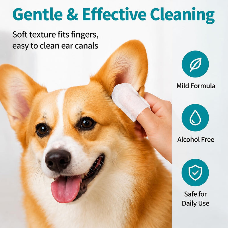 20 Pcs Pet Ear Cleaning Wipes for Dogs and Cats - Disposable Finger Sleeves, Gentle Ear Wax & Dirt Remover, Odor & Itch Relief, Non-Irritating Ear Care (20PCS) 20PCS