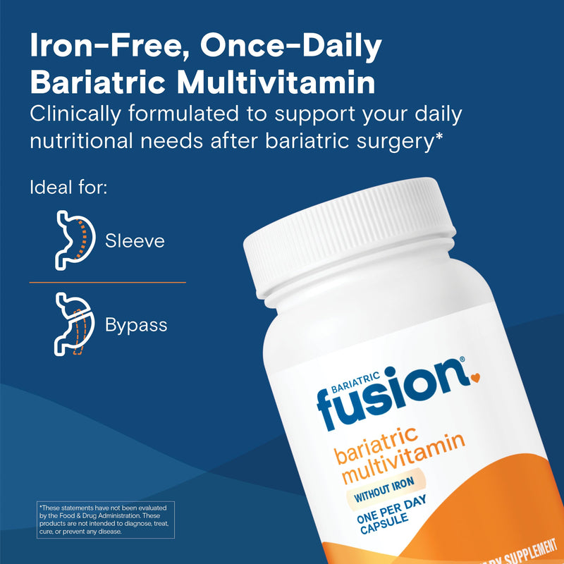 Bariatric Fusion Bariatric Multivitamin Without Iron | 1 Per Day | Post Surgery Patients | Iron Free Vitamin for Gastric Bypass and Sleeve Gastrectomy | Easy to Swallow Capsules | One Month Supply 1 Per Day - 1 Month Supply