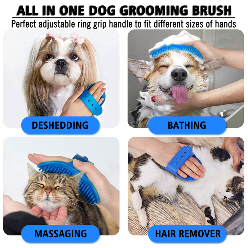 2 Pcs Dog Grooming Brush, Pet Shampoo Brush Dog Bath Grooming Shedding Brush Soothing Massage Rubber Comb with Adjustable Strap for Short Long Haired Dogs and Cats Blue & Yellow - BeesActive Australia