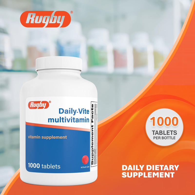 Rugby Daily-Vite Multivitamin Tablets for Adults, 1000 Count (1 Pack) | Gluten-Free Daily Dietary Supplement, Supports Overall Health, Multivitamin Formula with Essential Nutrients