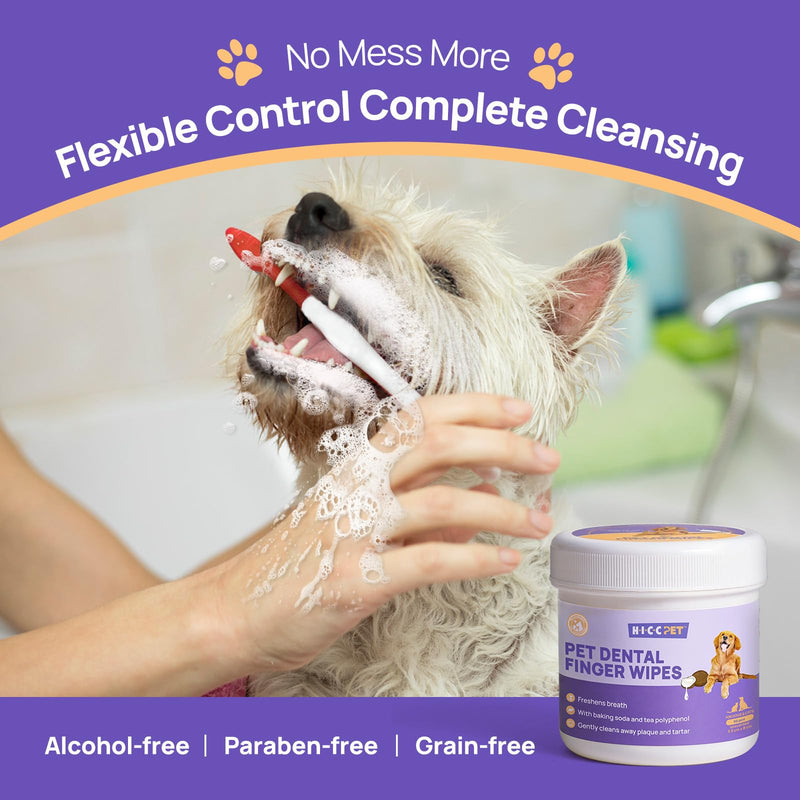 HICC Pet Teeth Cleaning Wipes for Dogs & Cats, Remove Bad Breath by Removing Plaque and Tartar Buildup No-Rinse Dog Finger Toothbrush, Disposable Gentle Cleaning & Gum Care Pet Wipes, 50 Counts Unscented 50 Count (Pack of 1) - BeesActive Australia
