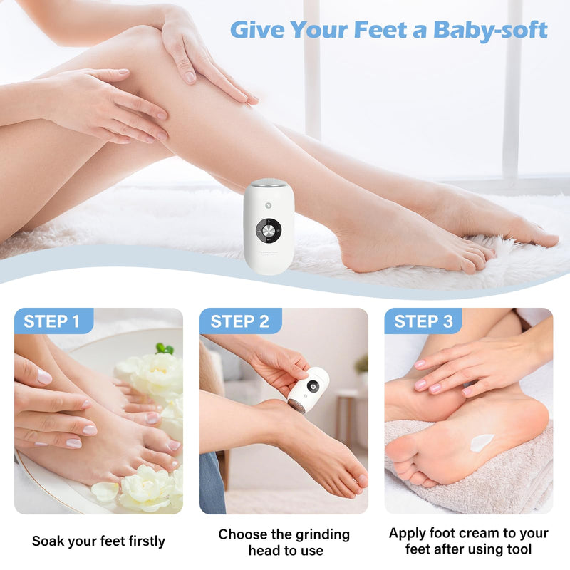 Electric Foot Callus Remover Grinder - Rechargeable Pedicure Tools Callus Remover for Feet Foot Scrubber File Foot Care with 3 Speeds 2 Stainless Grinding Heads for Hard Cracked Dry Dead Skin - BeesActive Australia