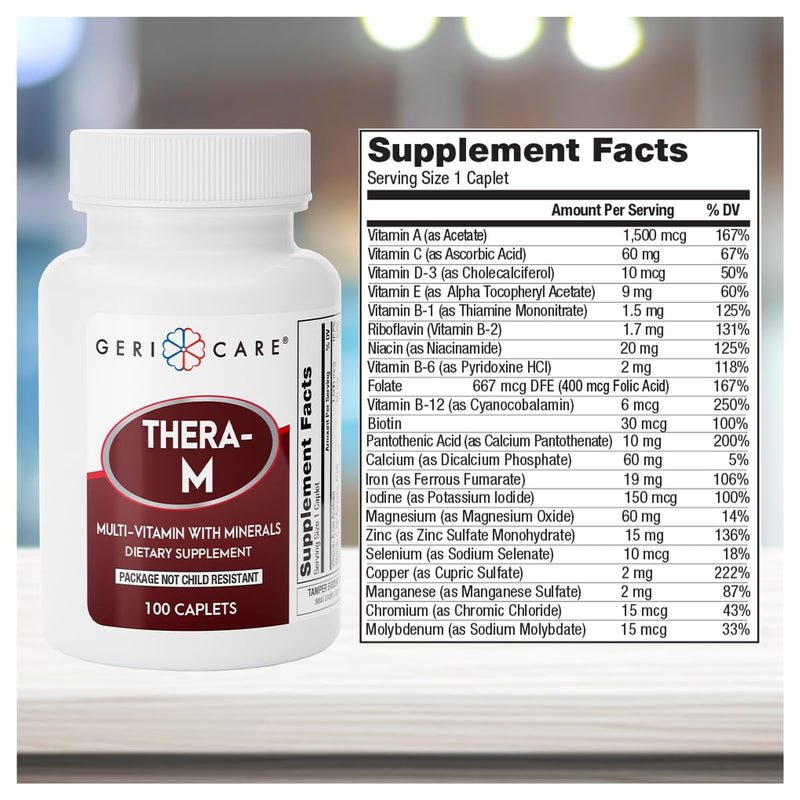 GeriCare Thera M Multivitamin Caplets, Blend of Vitamins and Minerals to Ensure Maximum Nutritional Support Antioxidant Protection Supplement, 100 Count (Pack of 2) 100 Count (2pk) with Mineral