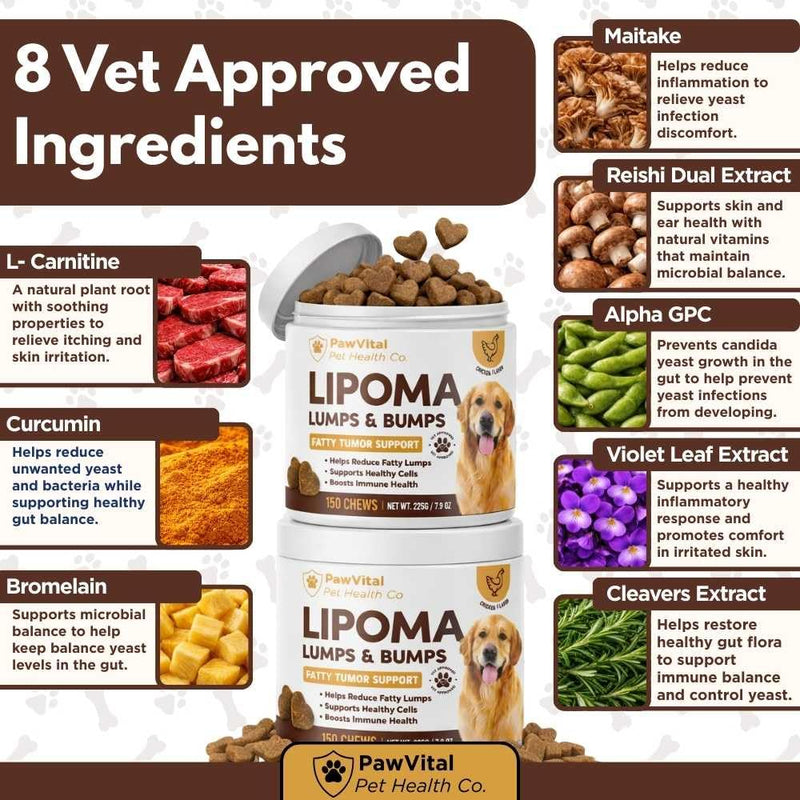 Lipoma Treatment for Dogs – Lumps & Bumps Support, Helps Reduce Fatty Tumors, Turkey Tail Mushroom Chews for Immune Health with L Carnitine, Chicken Flavor, 150 Soft Chews