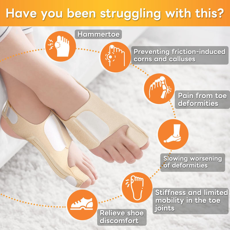 InhwRior Bunion Corrector with 4 Flexible Stainless Steel Strips (2 on Each Side), Silicone Pads for Cushioning, Pain-Free Foot Condition Improvement, Wearable with Shoes,Washable