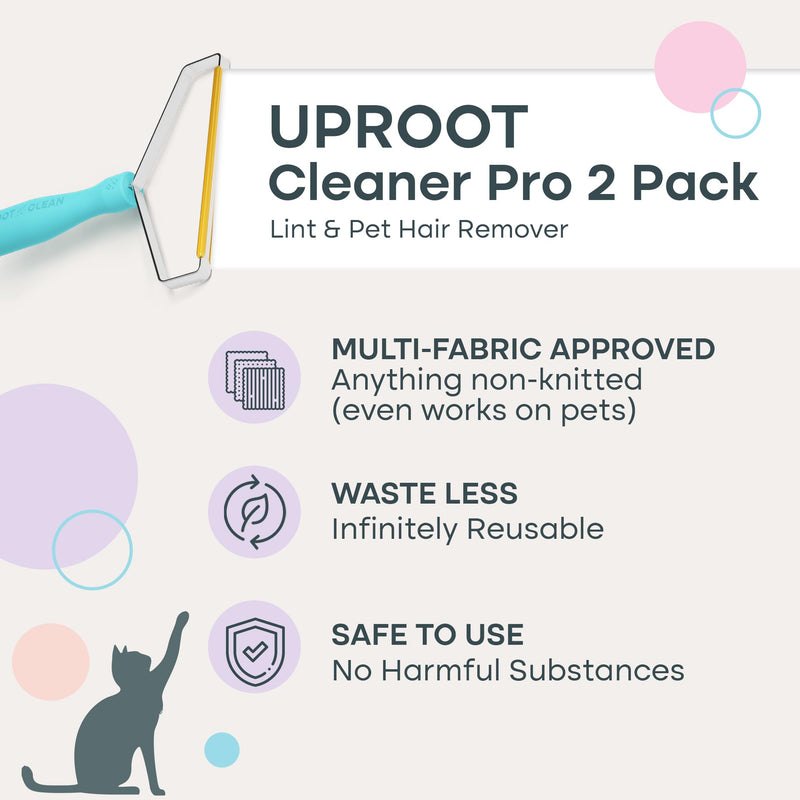 Uproot Cleaner Pro Pet Hair Remover 2 Pack - Reusable Cat Hair Remover - Dog Hair Remover Multi-Fabric Edge and Carpet Scraper by Uproot Clean - for Furniture, Pet Towers, + More - Gets Every Hair Pro 2 Pack - BeesActive Australia