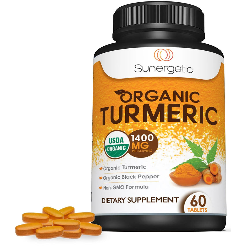 USDA Certified Organic Turmeric Supplement – Includes Organic Turmeric & Organic Black Pepper – 1,400mg of Turmeric per Serving - 60 Count (Pack of 1) 60 Count (Pack of 1) - BeesActive Australia
