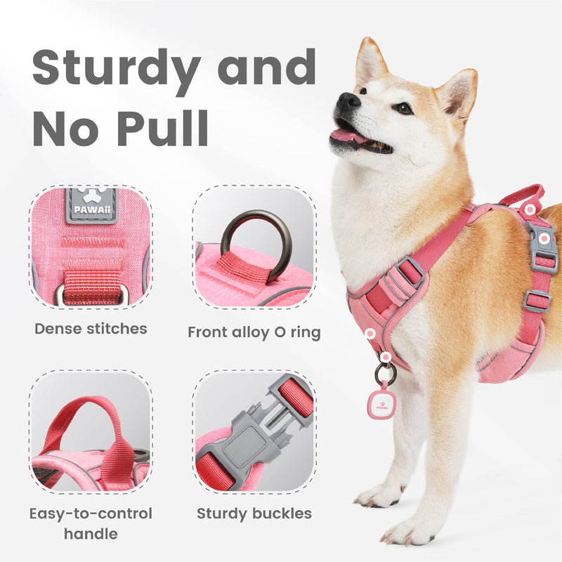 Pawaii Dog Harness for Medium Dogs No Pull, No Pull Dog Harness with Pet ID Tag, No Choke Front Clip Harness Dog, Adjustable Soft Padded Pet Vest with Easy Control Handle M (Chest: 22"-27" ) Mimi Pink - BeesActive Australia