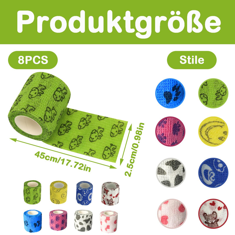 8-piece set of self-adhesive bandages, 2.5 x 45 cm, self-adhesive bandage for dogs, bandages for dogs, self-adhesive bandages for dogs, self-adhesive bandages for dogs, suitable for pets such as dogs and cats - BeesActive Australia