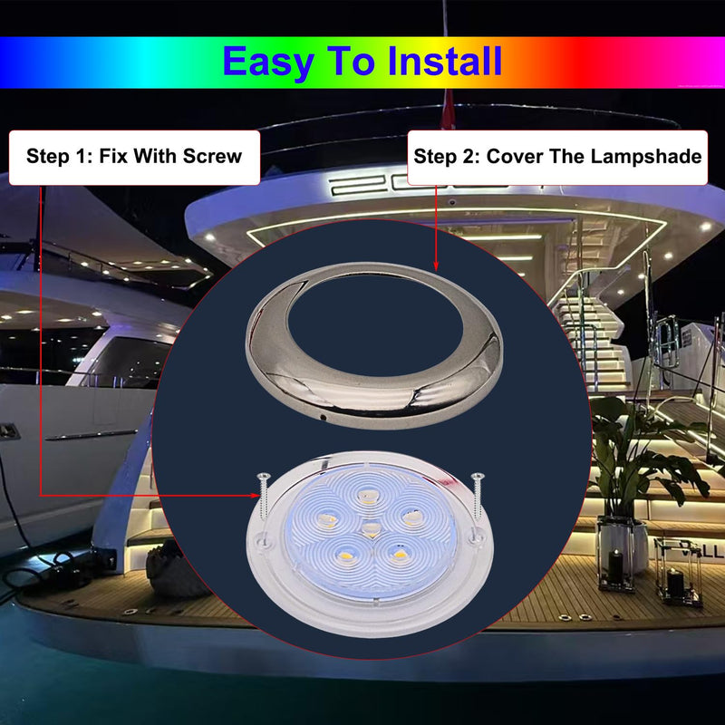 Marine Boat Courtesy Lights, 3 Inch RGBW LED Cabin Light, IP67 Waterproof Stainless Steel Interior Exterior Deck Dome Lamp for Fishing Pontoon Bass Sailboat 12V (4 Pcs)