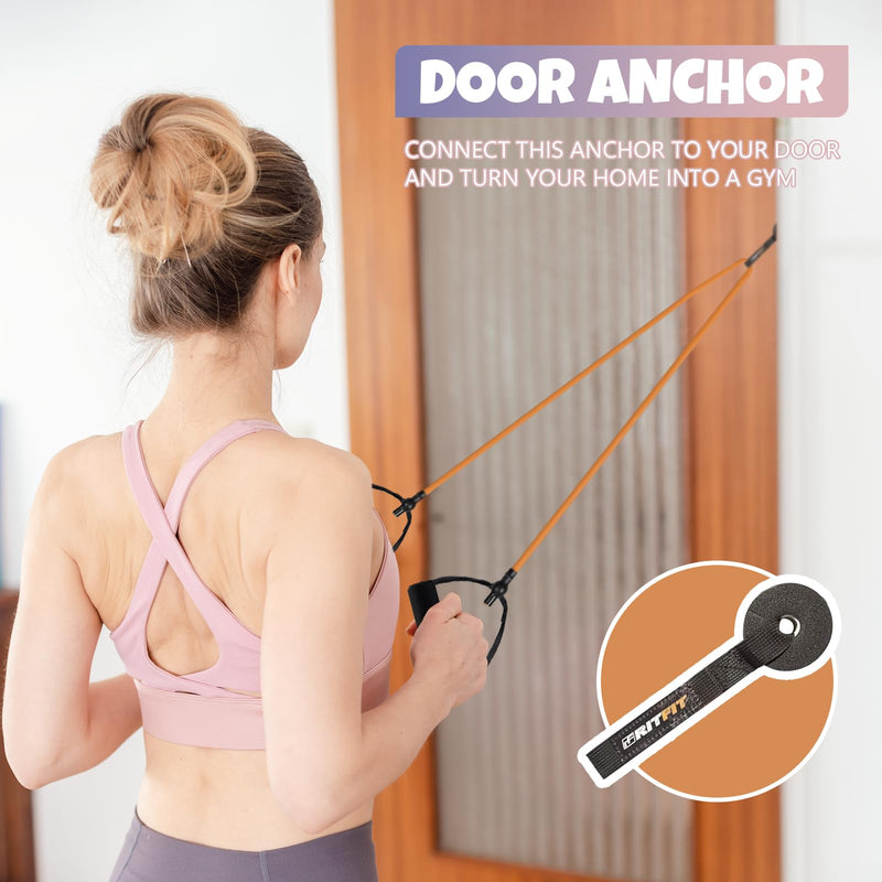 RitFit Single Resistance Exercise Band with Comfortable Handles - Ideal for Physical Therapy, Strength Training, Muscle Toning - Door Anchor and Starter Guide Included Green(5-10lbs) - BeesActive Australia