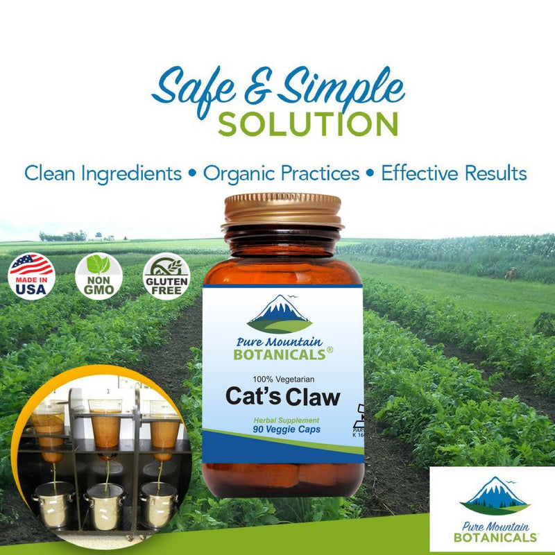Pure Mountain Botanicals Cat’s Claw Capsules - 90 Kosher Vegan Caps with 1000mg Peruvian Cats Claw Uncaria Tomentosa Herbal Supplement