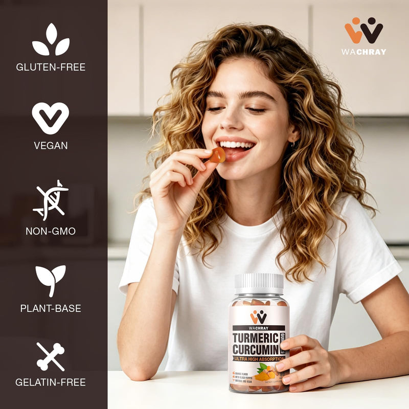 Turmeric Curcumin Gummies with Ginger & Black Pepper Extract Vegan 3 Pack | Tumeric Gummy Supplements for Pain Inflammation Joint Weight Health Support - Organic, Gelatin-Free - for Adults and Kids