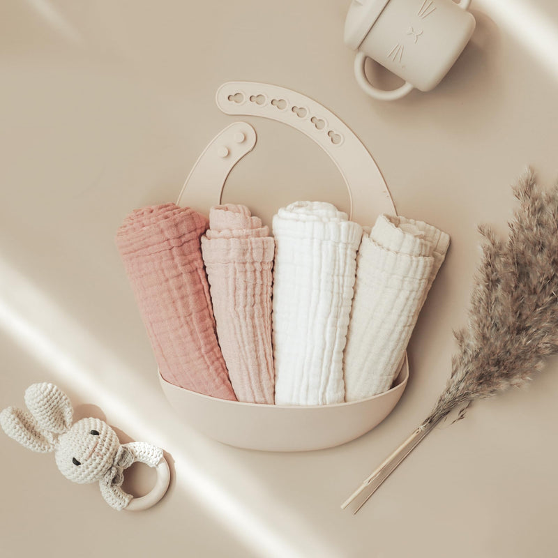 Konssy Baby Muslin Washcloths 7 Pack -100% Cotton Baby Bath Washcloths, Soft Baby Wash Cloths and Absorbent Burp Cloths for Newborn Kids Girls and Boys, 11x11 inches Pink - BeesActive Australia