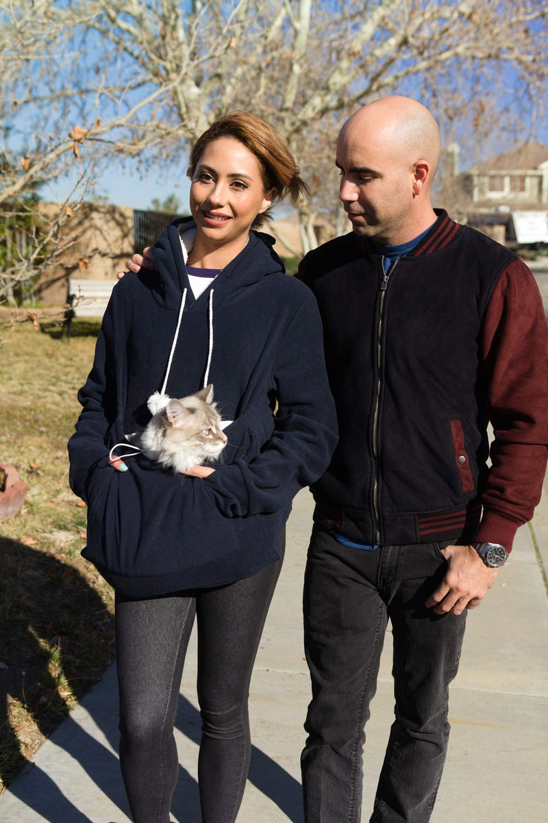 KangaKitty Cat Pouch Hoodie Cat Hoodie with Ears Cat Sweatshirt Small Dog Pouch Hoodie Womens Long Sleeve Sweatshirt Pullover Sweatshirt Kangaroo Hoodie Wearable Cat Carrier (X-Large) X-Large Blue - BeesActive Australia
