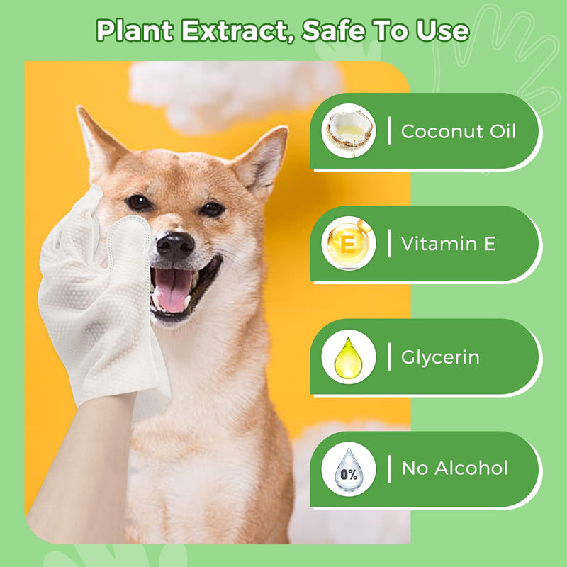 Vannon Extra Thick Pet Bathing Wipes for Dogs & Cats, Cleaning & Odor-Controlling Grooming Gloves, Nourish Fur Glove Wipes for Daily Care and Traveling, Rinse Free, Coconut Scent, 2 Pack, 12 PCS B-Coconut Scent 2pack - PawsPlanet Australia