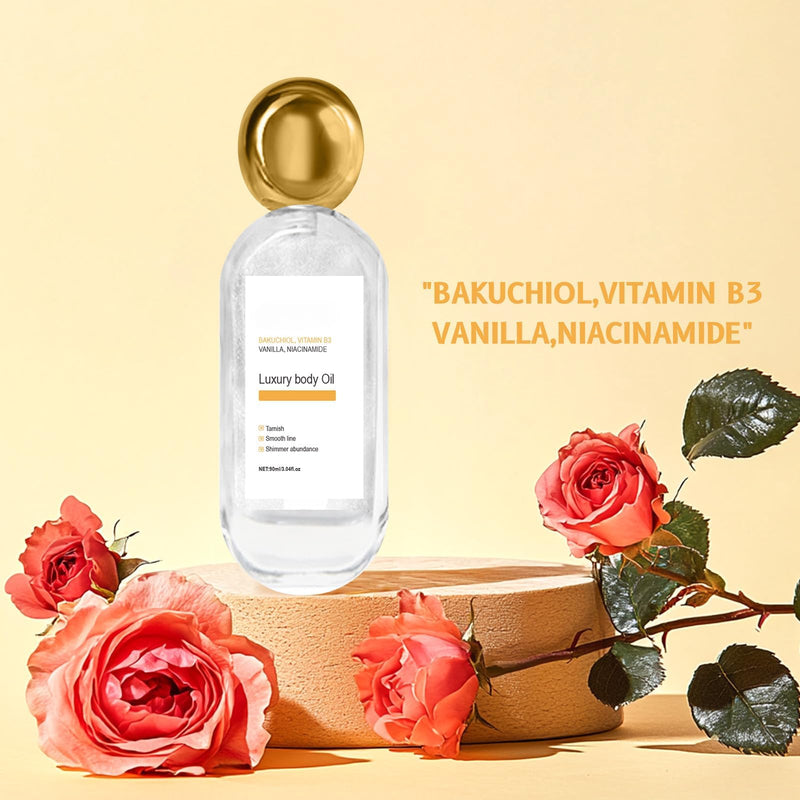Luxury Body Oil ,90ml | with Vitamin B3, Vanilla and Coconut Oil Extra, Smooths Lines, Soothe dryness, Enhances Glow , for Radiant Skin