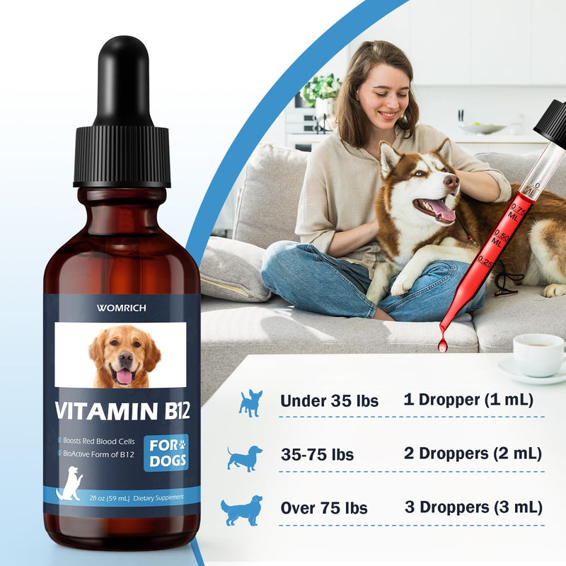 Appetite Stimulant Vitamin B12 for Dogs | Methylcobalamin (Methyl B12) | Treatment of EPI in Dogs Boosts Red Blood Cell Formation, Energy, Nervous System, Treats Pancreatitis | 2 fl oz