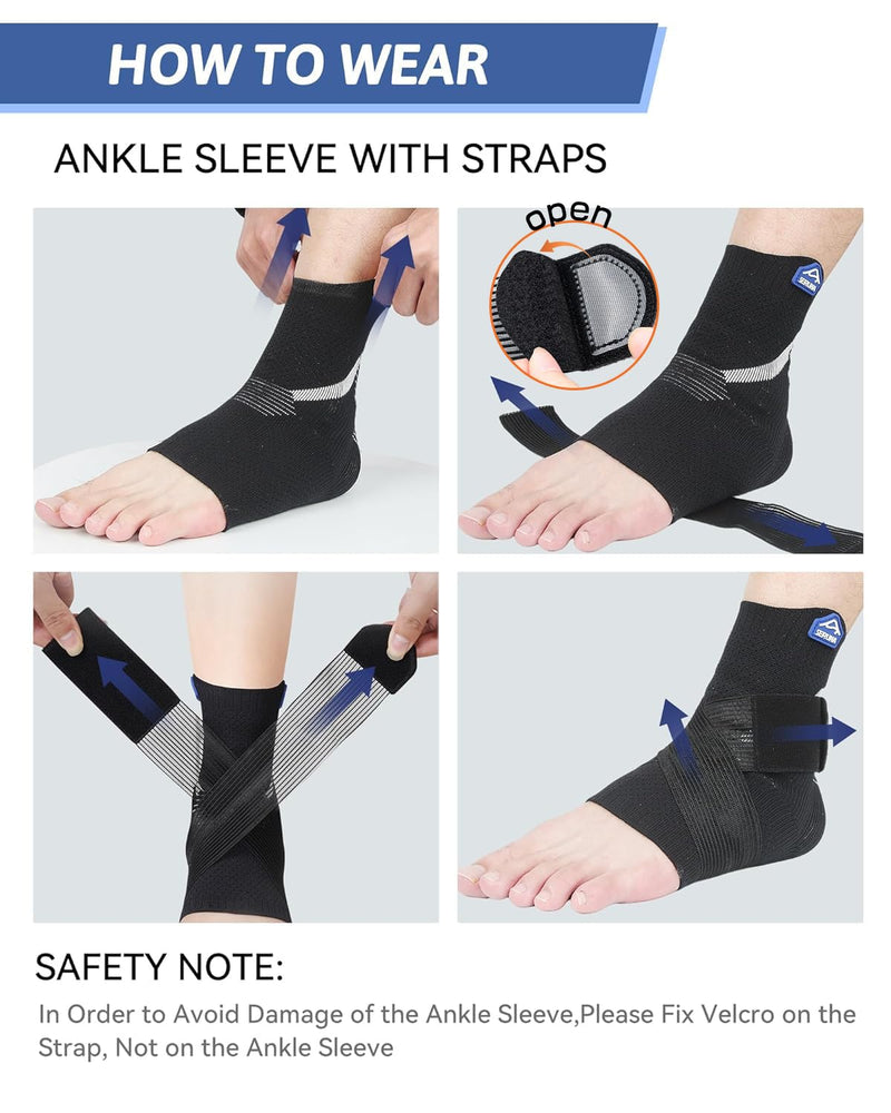 Compression Ankle Brace for Sprain Recovery with Figure 8 Strap & Dual Silicone Pads, Breathable Knit Active Ankle Support for Sports, Athletic, Running, Basketball, Volleyball Large Black