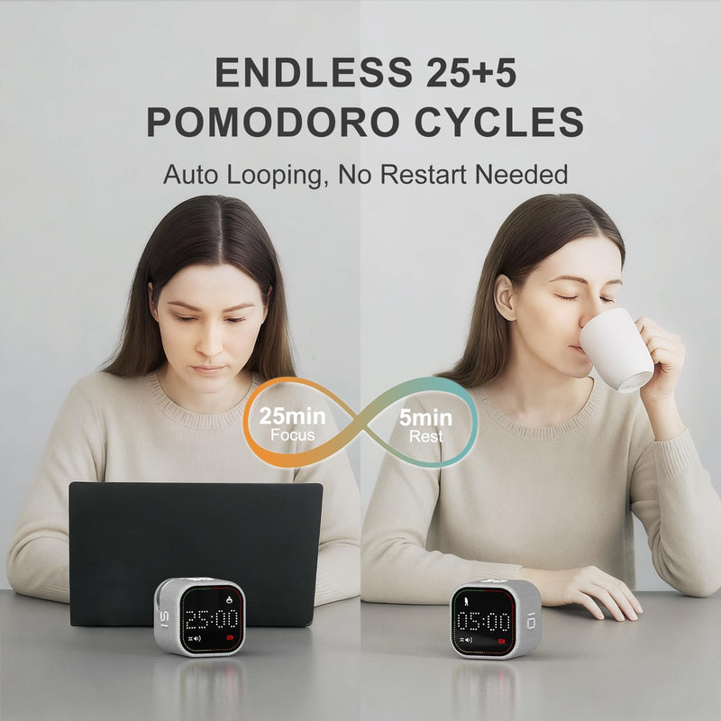 REACHER Fast Custom Pomodoro Timer Cube | Productivity Timer | Small Visual Cube | Silent, Vibrate Reminder | Adjustable Sound Alert | Magnetic, Visual Countdown | for ADHD, Study, Kitchen, Classroom - BeesActive Australia