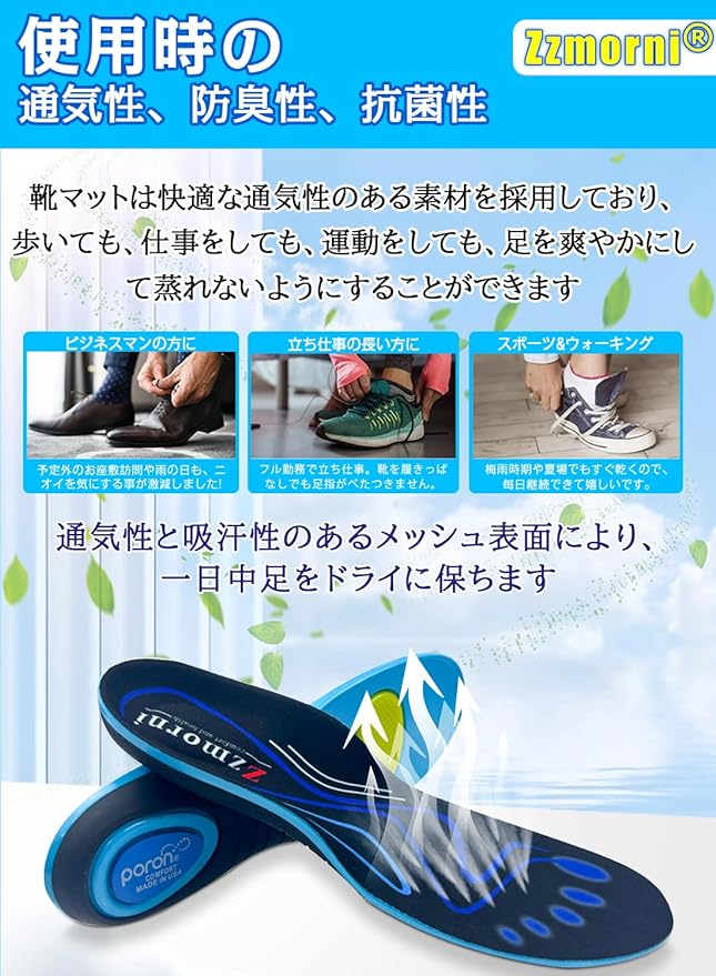 Zzmorni Insole, Supervised by Physical Therapists, Shock Absorption, Standing Work, Insole/Human Body Engineering, Arch Support, Insole, Comfortable, Antibacterial, Deodorization, Daily Life, 10.4 - - BeesActive Australia