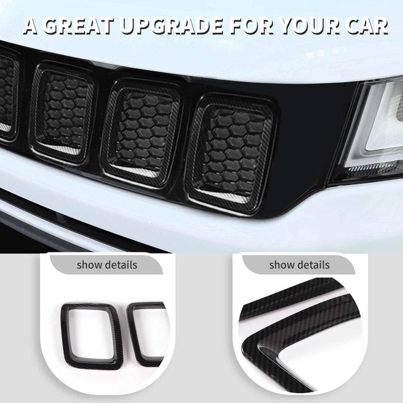Jimen Compatible with Jeep Compass 2017-2020, 7PCS Front Grille Inserts Grill Cover Exterior Trim Accessories (Carbon Fiber) Carbon Fiber