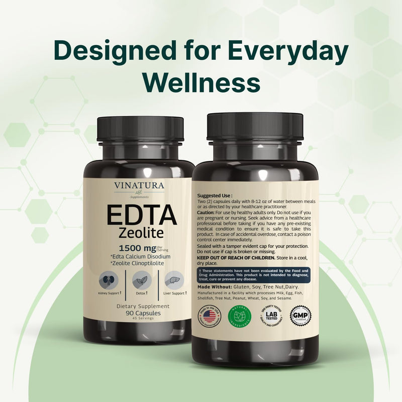 VINATURA EDTA Capsules - 1500mg per serv, Liver Support - Edta Calcium Disodium, Kale Extract - 90 Capsules 45 Servings