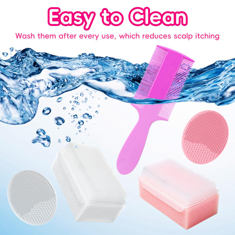 Cradle Cap Brush for Babies, Set of 5 Baby Bath Essentials with Bath Sponge Silicone Scrubber Long Handle Comb for Newborns Toddlers Boys Girls (Pink) Pink Brush+long Comb