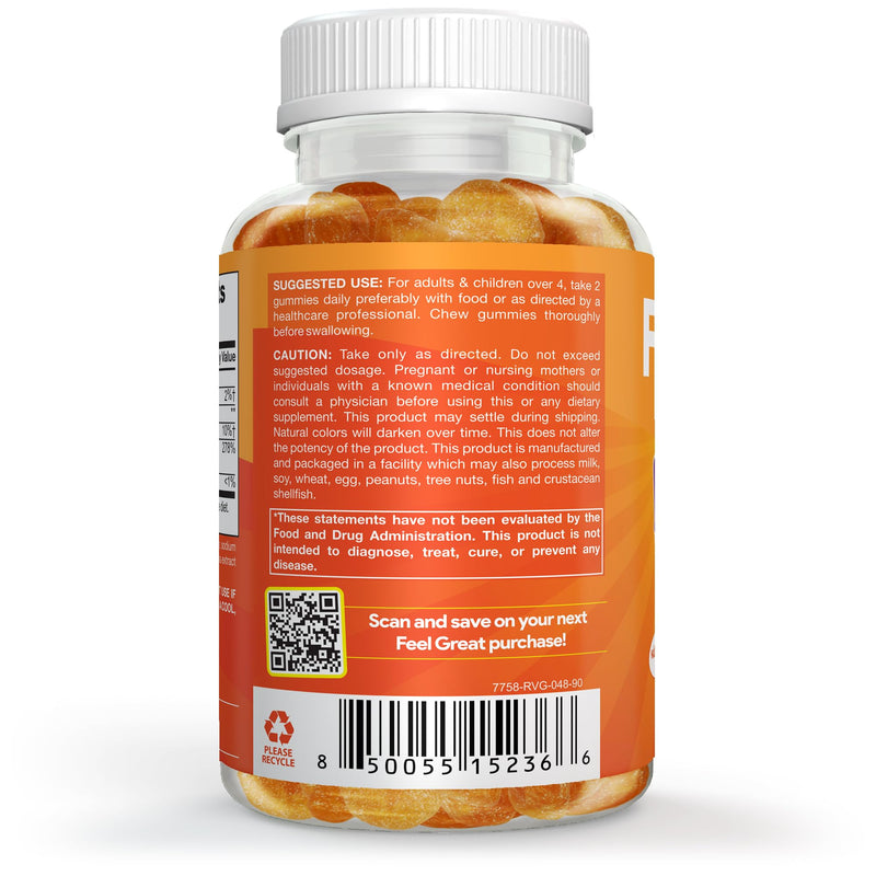 Feel Great Kids Vitamin C Gummies, 250mg Immune Support, Vegan, 90 Ct | Daily Immune Support, Antioxidant Vitamin C, 250mg per Serving, Vegan Gummy for Kids
