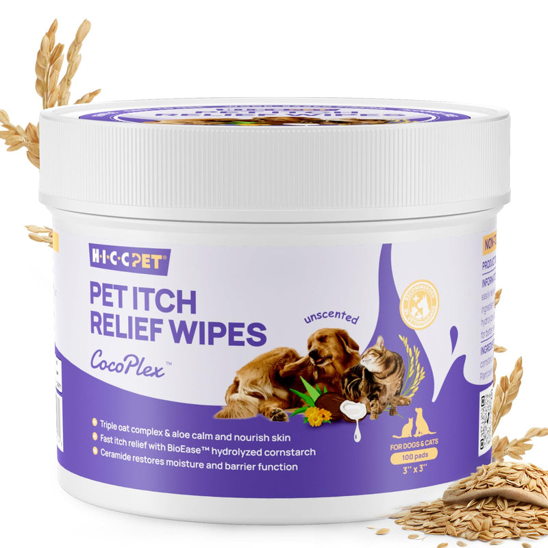 HICC PET Itch Relief Wipes for Dogs & Cats 100 Count, Unscented