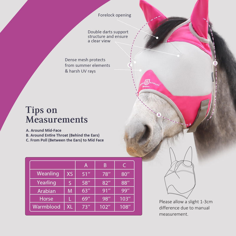 Harrison Howard Half Face Horse Fly Mask UV Protection and Breathable Mask for Equine Use Comfortable Fly Mask for Horses Magenta M Medium - BeesActive Australia