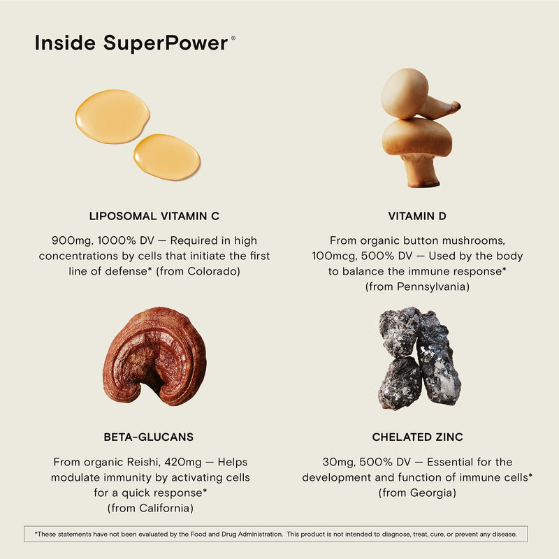 Moon Juice, Superpower Immune Supplement, Vitamin C, D, Zinc & Reishi, 30ct | 4 bioavailable fundamentals for defense, balance & recovery, veg capsules