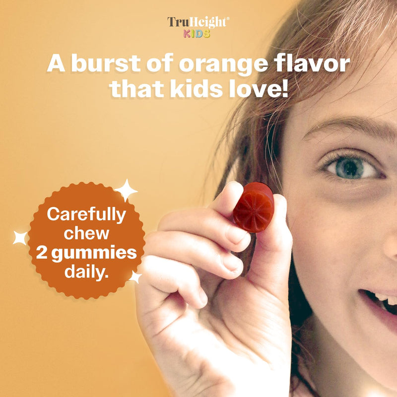 TruHeight Kids Brain Growth Gummies (Orange, Ages 2+) All Natural Kids & Teens Vitamins - Omega 3 Gummies Supports Brain Growth, Mental Clarity, Focus, Eye Health, Memory Supplements, DHA Multivitamin 60 Count (Pack of 3)