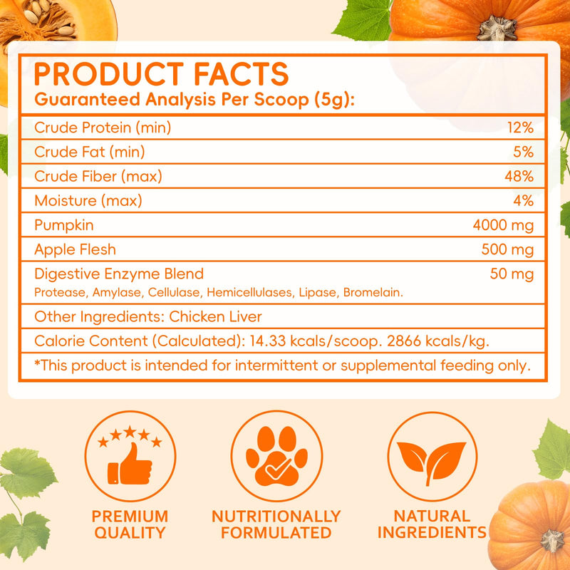 Pumpkin Powder for Dogs & Cats with Apple and Digestive Enzymes - Digestive & Gut Support Supplement, Helps Improve Stool Quality & Nutrient Absorption, 7.05 oz