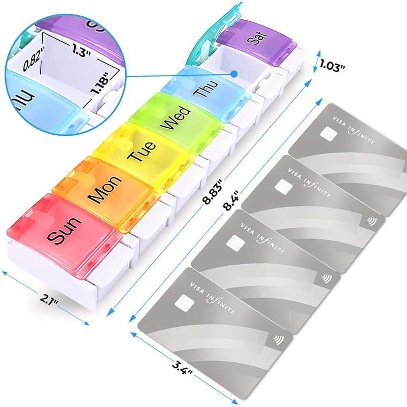 Weekly Pill Organizer 7 Day Pill Box with Labels, Spring Open Pill Case for Vitamins Supplements and Medications, BPA Free Daily Medicine Pill Organizer for Medication Portable Pill Holder White