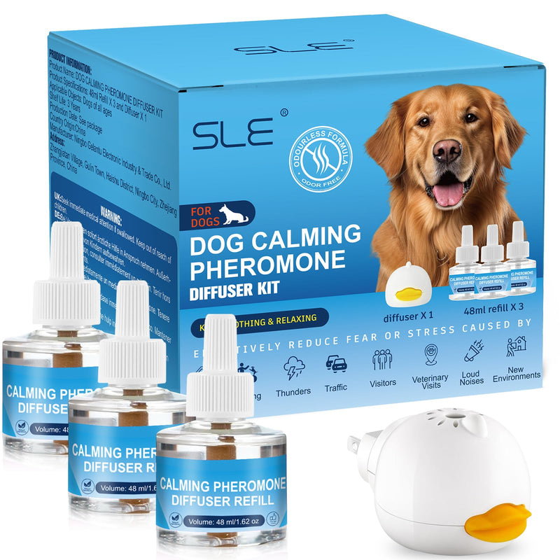 SLE Dog Calming Pheromone Diffuser, Pet Calming Diffuser for Dog Anxiety Relief 3 Refills,Relieve Separation Anxiety, Stress Barking and Chewing Calm Relaxing