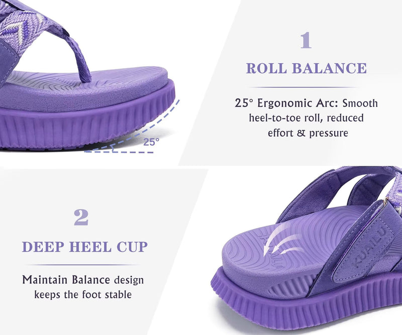 KuaiLu Flip Flops for Women Orthopedic Arch Support Summer Beach Vacation 10 Purple