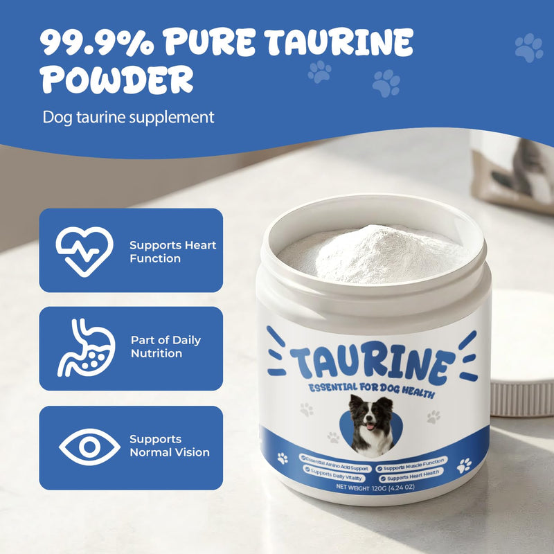 Taurine Powder Supplement for Dogs, Amino Acid Support for Heart Health & Muscle Function, Daily Canine Nutrition Powder (120 g) 120 g
