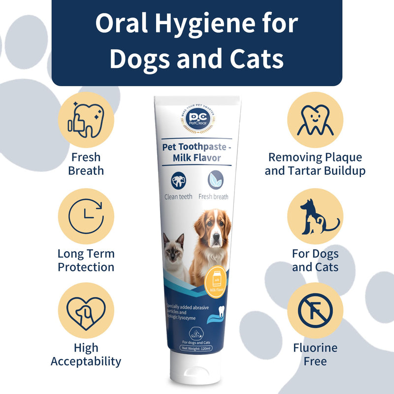 Dog Toothpaste, 4.23 oz, Milk Flavor, Fluoride Free, Effectively Prevents and Reduces Plaque and Tartar Buildup, Freshens Breath, Contains Lactobacillus, Suitable for Cats and Dogs